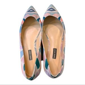 Nine West Sante Fe Blues Pinks Pastel Abstract Pointed Toe Flats Size 10.5M